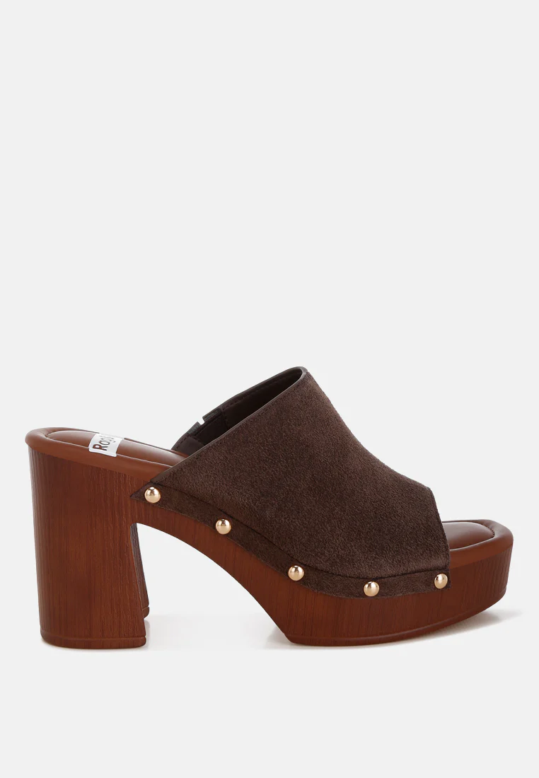 Masaki Soft Suede Leather Wooden Clogs - Image 21