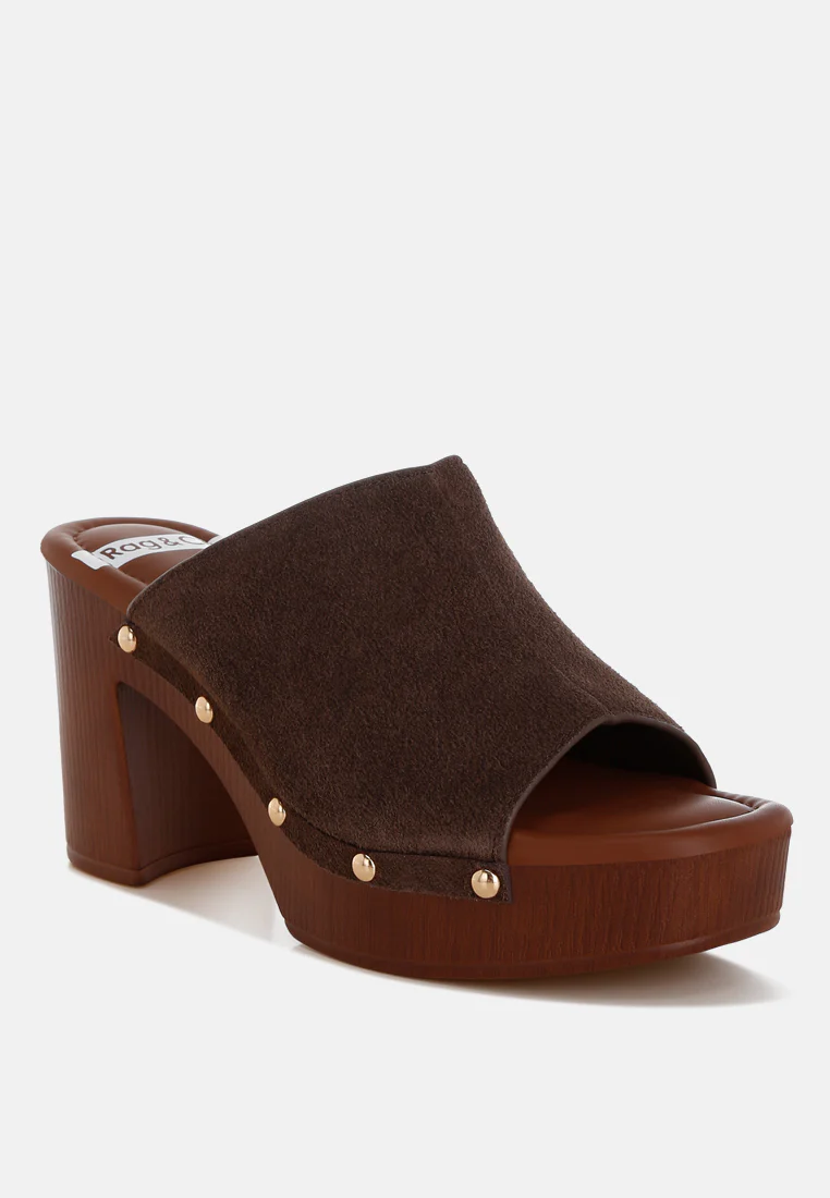 Masaki Soft Suede Leather Wooden Clogs - Image 22