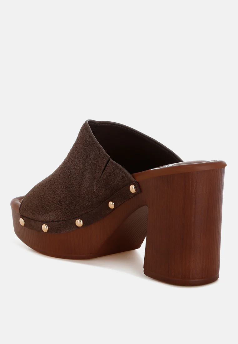 Masaki Soft Suede Leather Wooden Clogs - Image 23