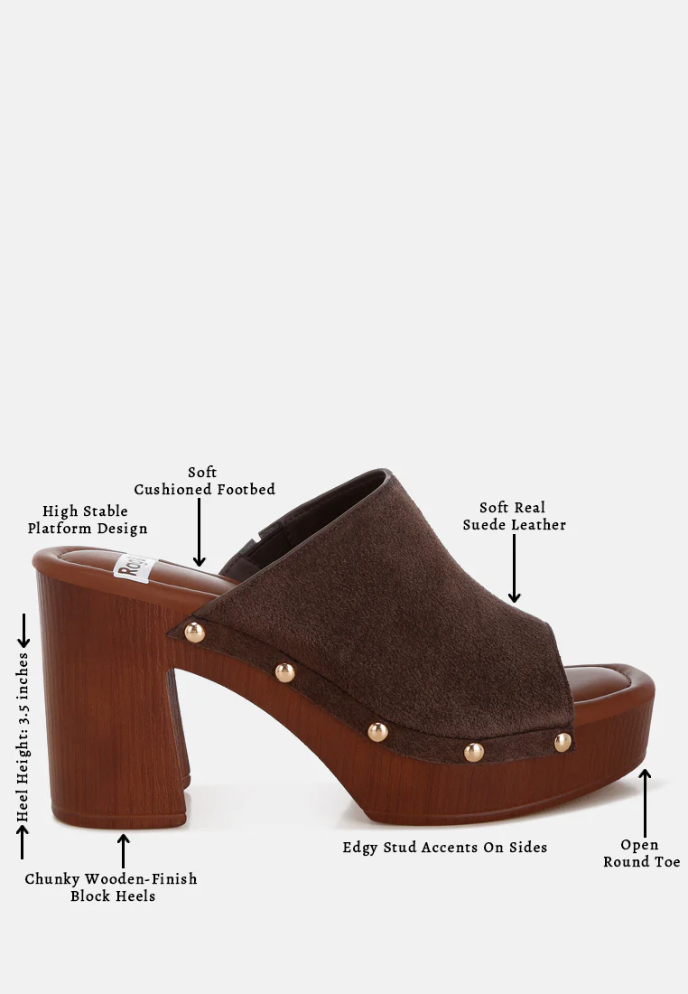 Masaki Soft Suede Leather Wooden Clogs - Image 26