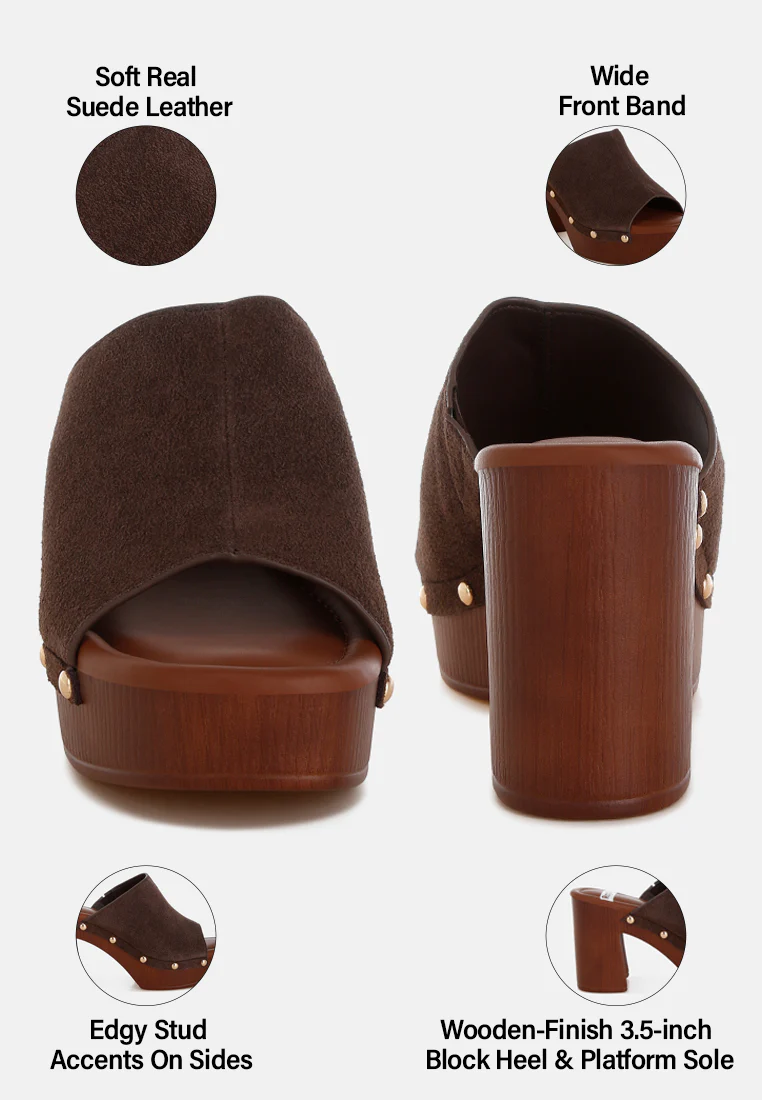 Masaki Soft Suede Leather Wooden Clogs - Image 27