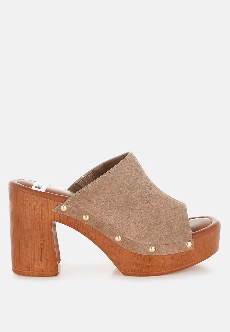 Masaki Soft Suede Leather Wooden Clogs - Image 8