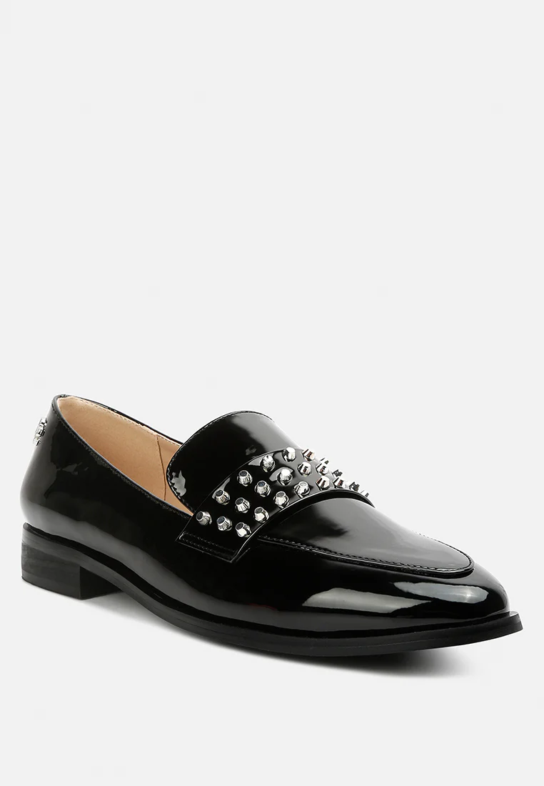 MEANBABE Semicasual Stud Detail Patent Loafers in Black - Image 2
