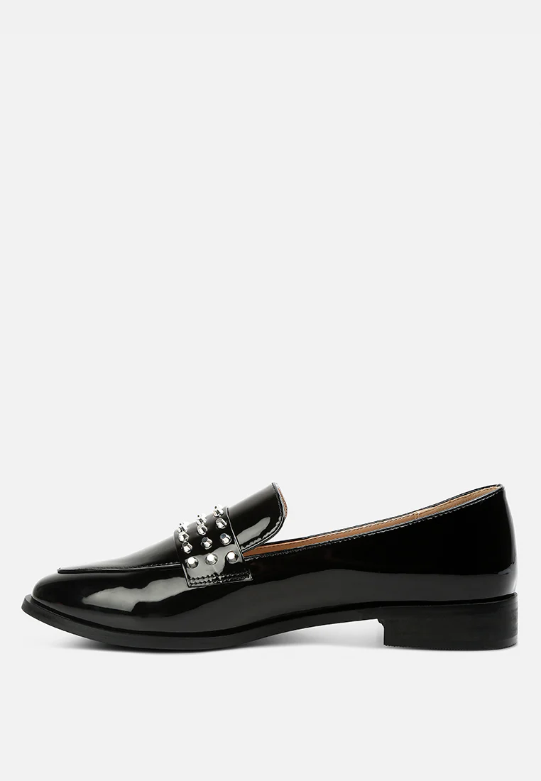 MEANBABE Semicasual Stud Detail Patent Loafers in Black - Image 3