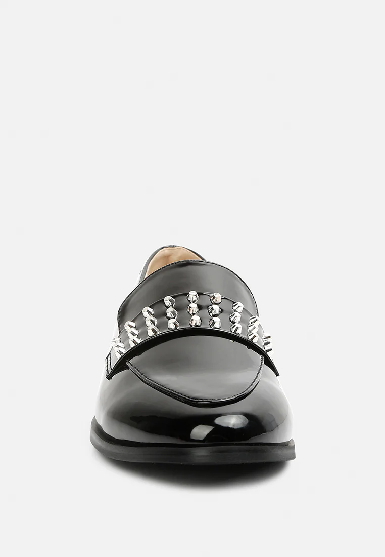 MEANBABE Semicasual Stud Detail Patent Loafers in Black - Image 4