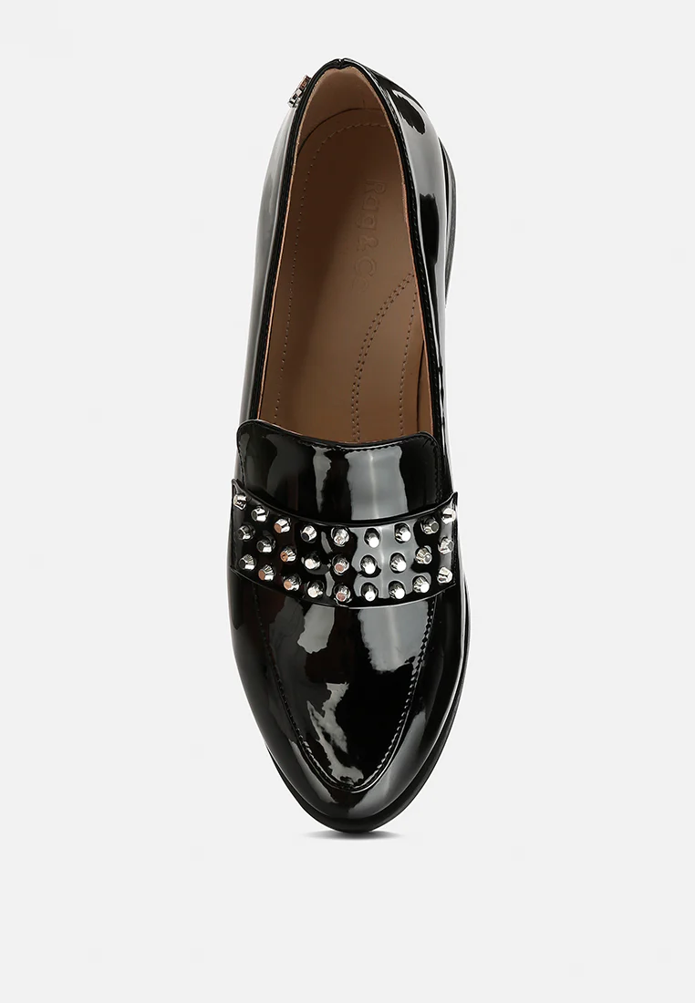 MEANBABE Semicasual Stud Detail Patent Loafers in Black - Image 6