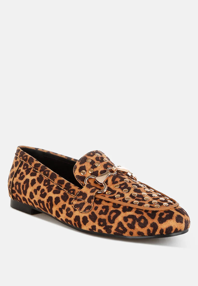 Meopa Horsebit & Studs Metallic Leopard Print Loafers - Image 3