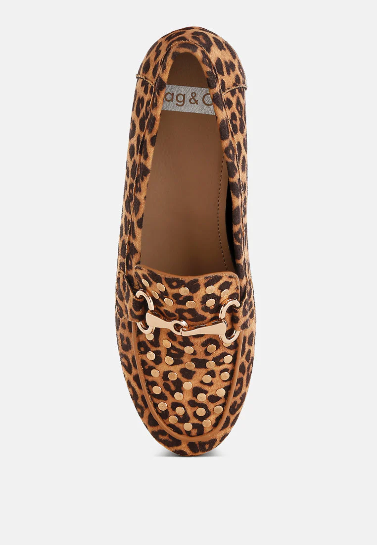 Meopa Horsebit & Studs Metallic Leopard Print Loafers - Image 5
