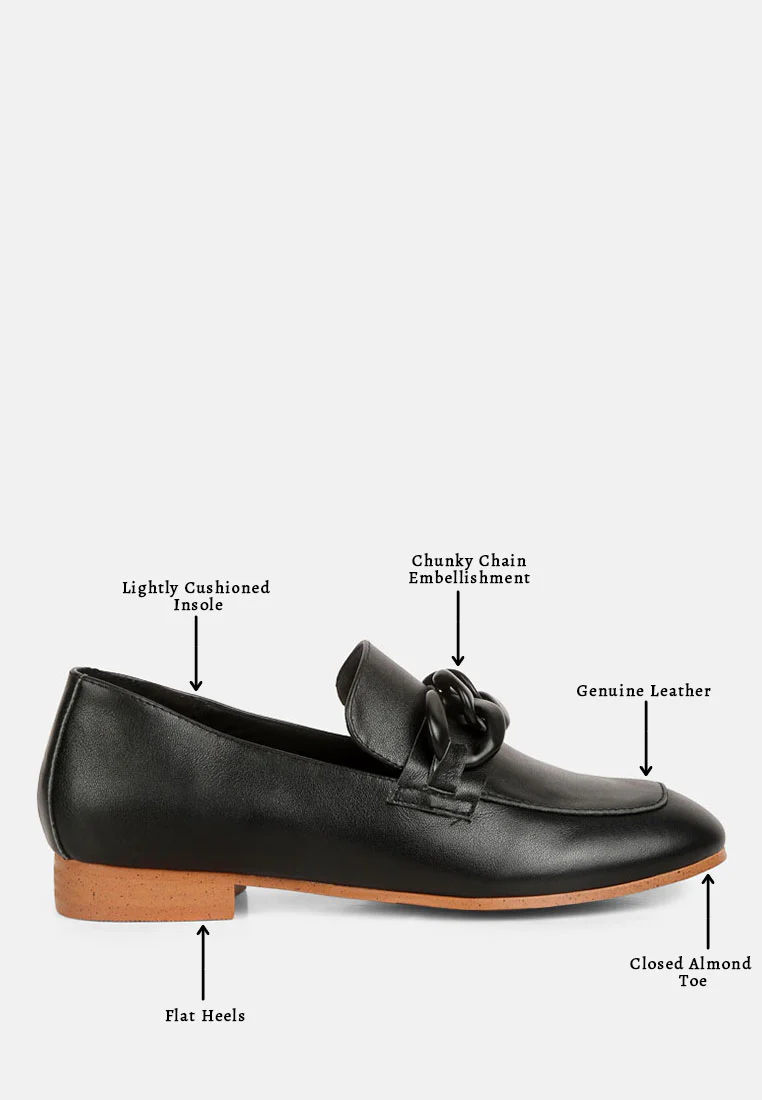 MERVA Chunky Chain Leather Loafers in black - Image 8