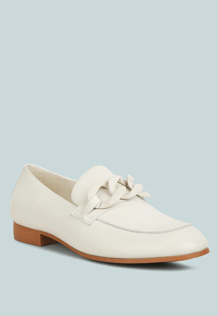 MERVA Chunky Chain Leather Loafers in off White - Image 2