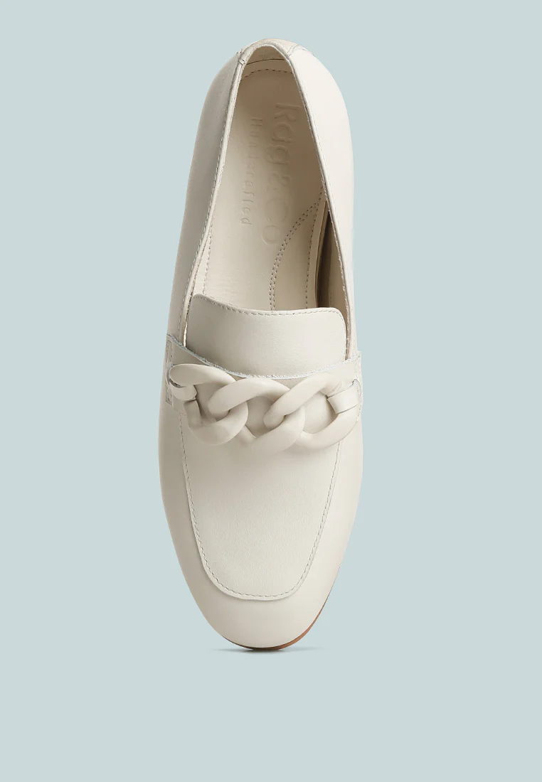 MERVA Chunky Chain Leather Loafers in off White - Image 6