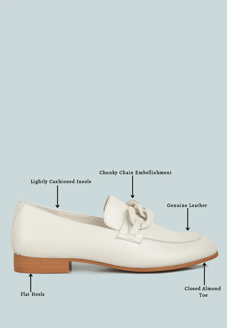 MERVA Chunky Chain Leather Loafers in off White - Image 8