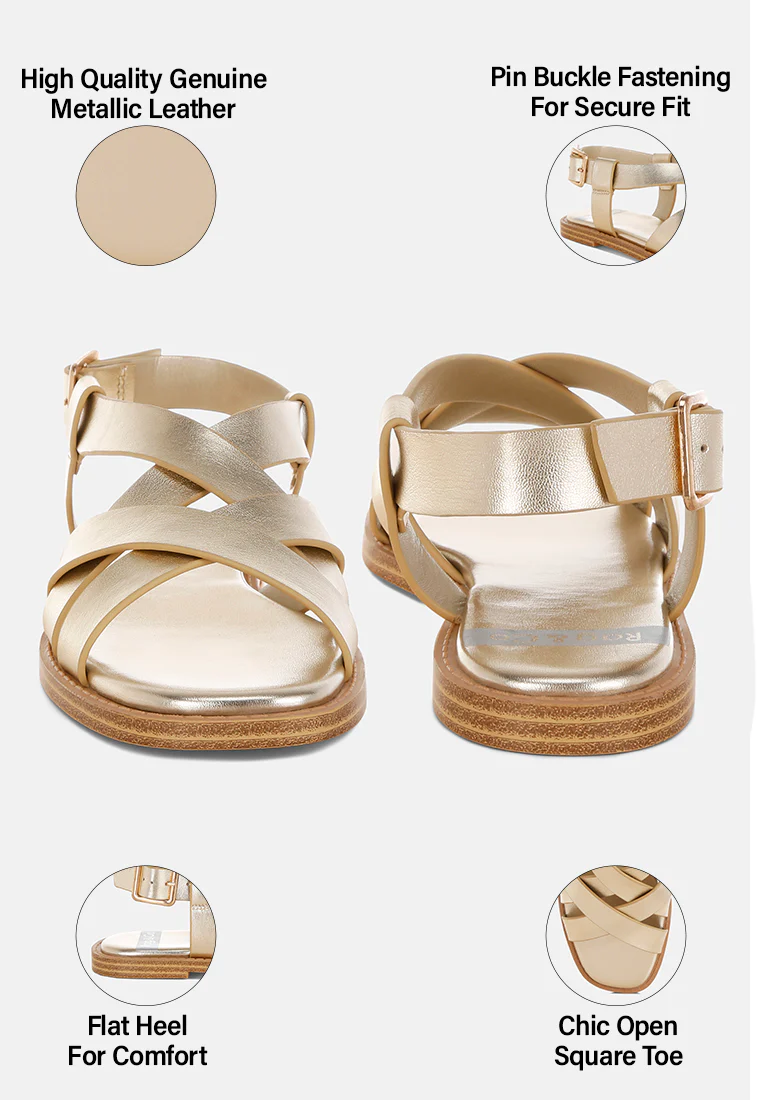Doata Metallic Genuine Leather Buckled Flats - Image 13