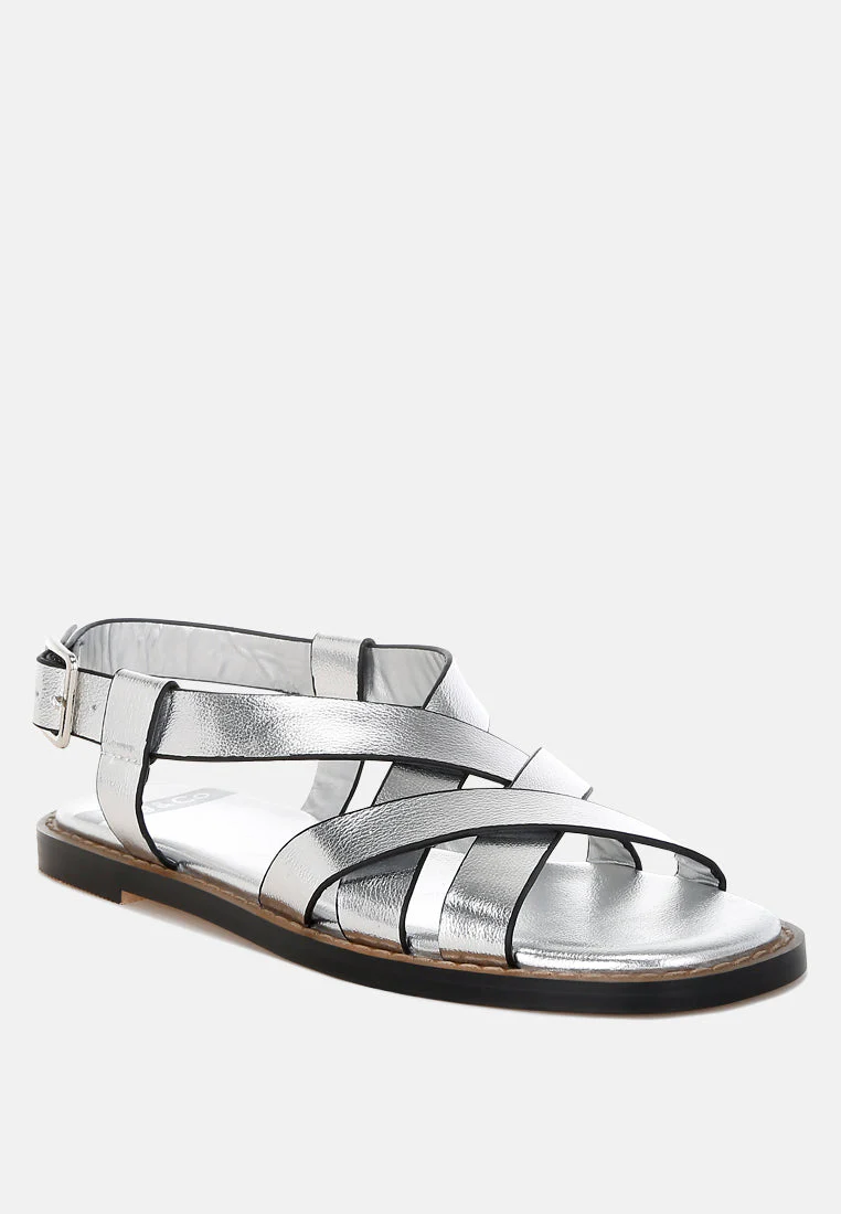 Doata Metallic Genuine Leather Buckled Flats - Image 2
