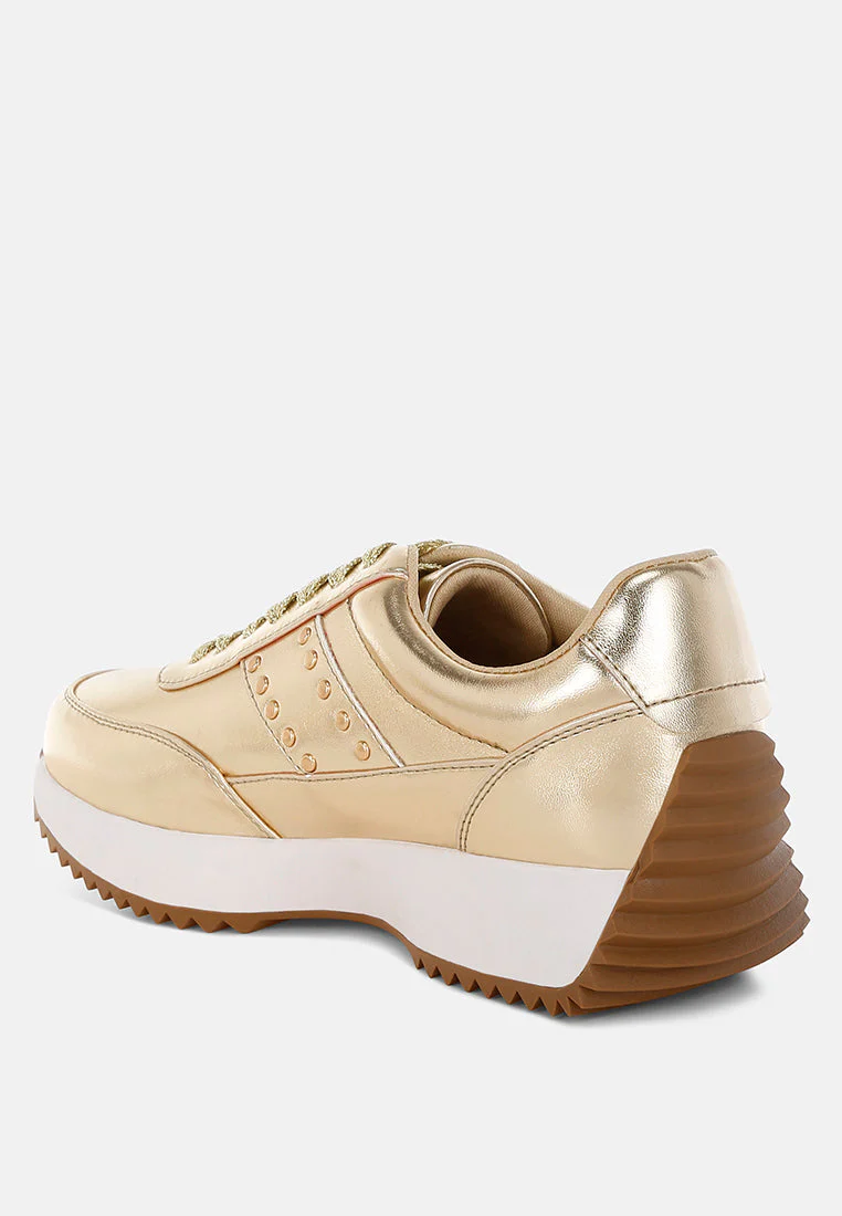 Mujori Metallic Pleather Studded Sneakers - Image 3