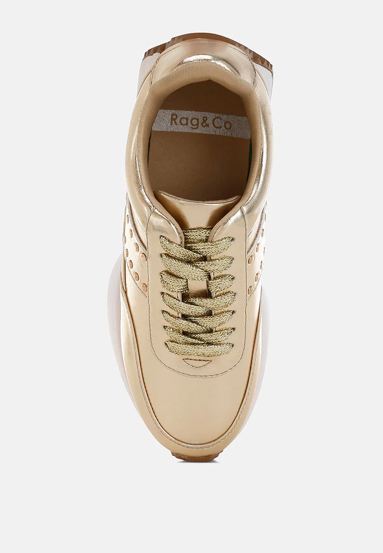Mujori Metallic Pleather Studded Sneakers - Image 4