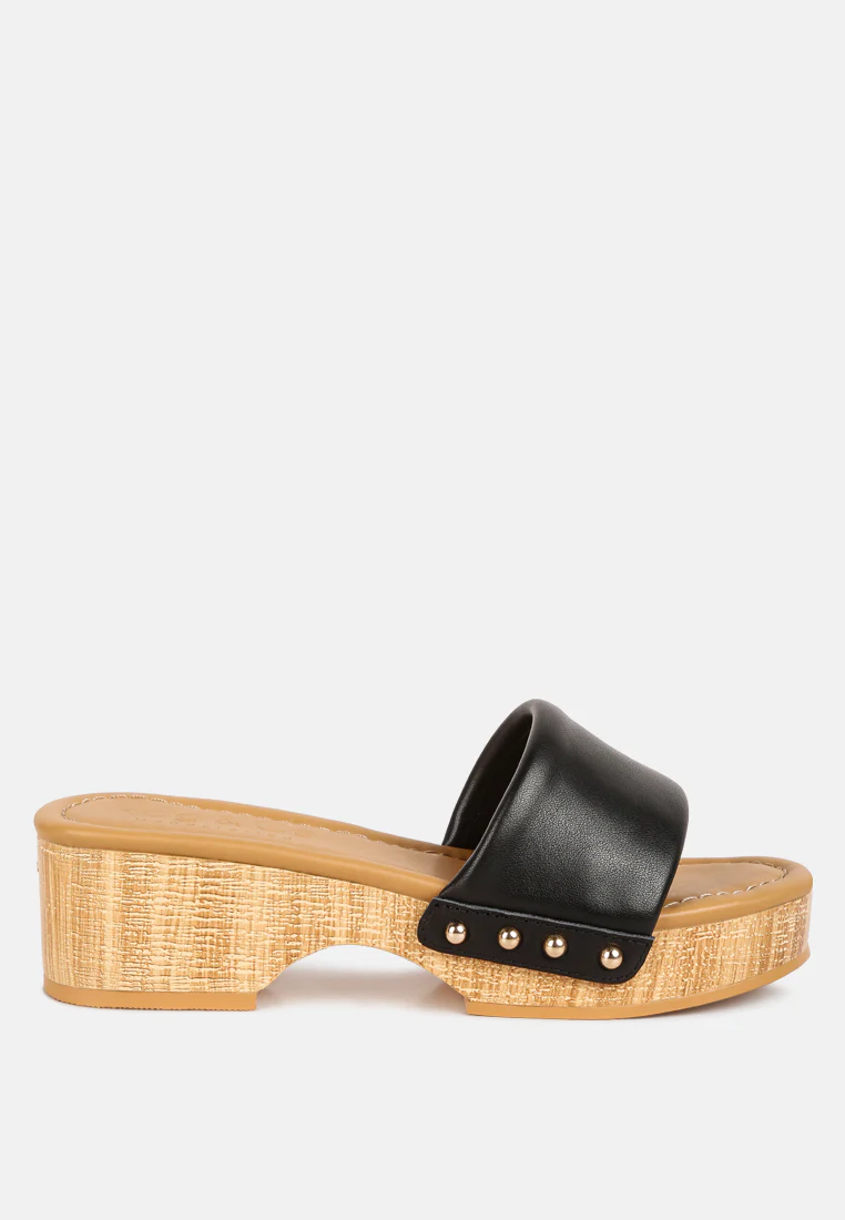 MINNY Textured Heel Leather Slip On Sandals in Black - Image 2