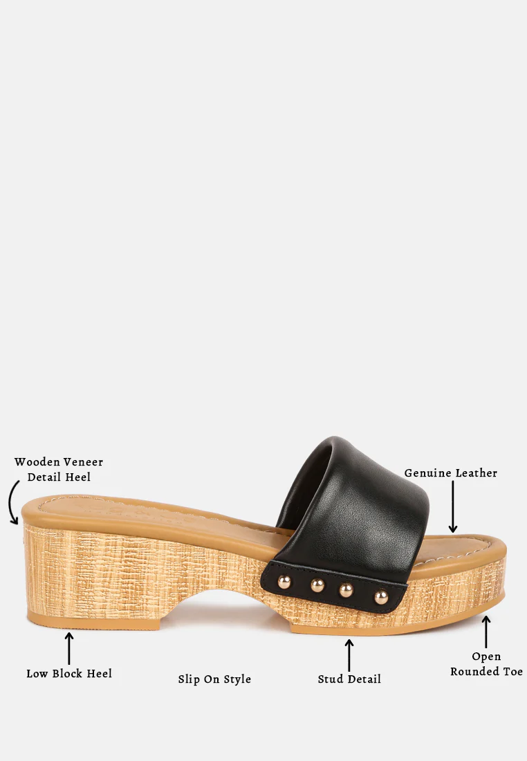 MINNY Textured Heel Leather Slip On Sandals in Black - Image 8