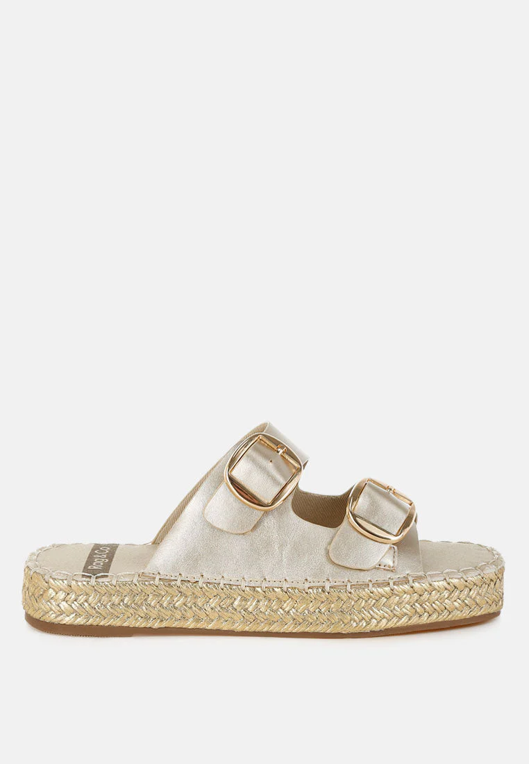 Miova Metallic Buckle Detail Espadrille Flatforms