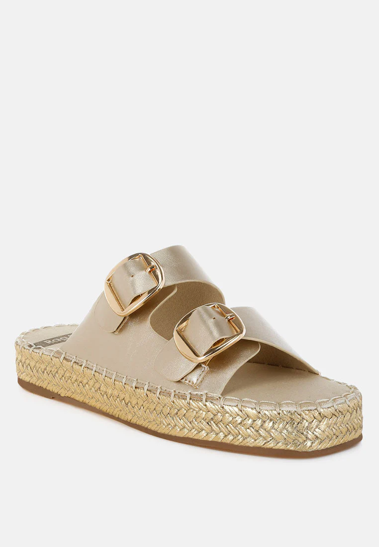 Miova Metallic Buckle Detail Espadrille Flatforms - Image 2