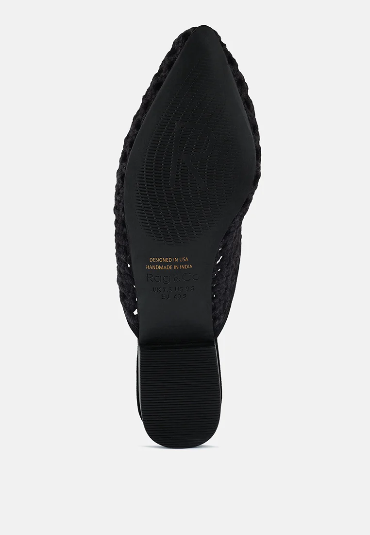MIRIAM Black Woven Metallic Tassel Flat Mules - Image 7