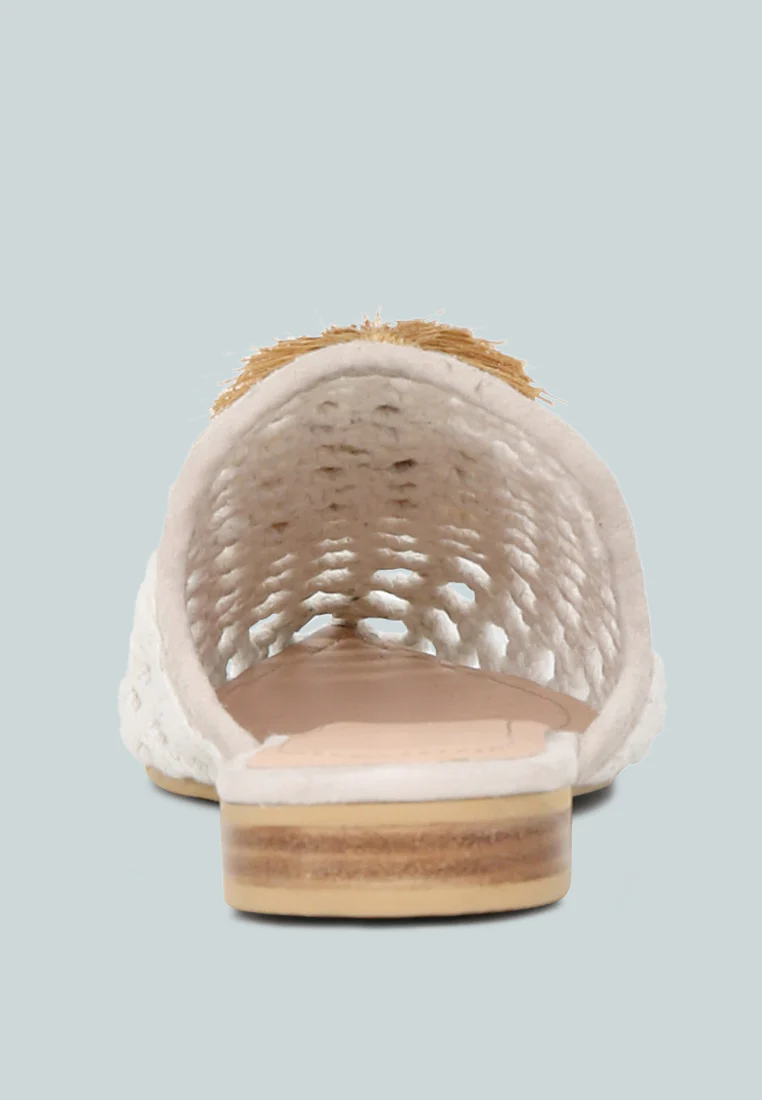 MIRIAM White Woven Metallic Tassel Flat Mules - Image 5