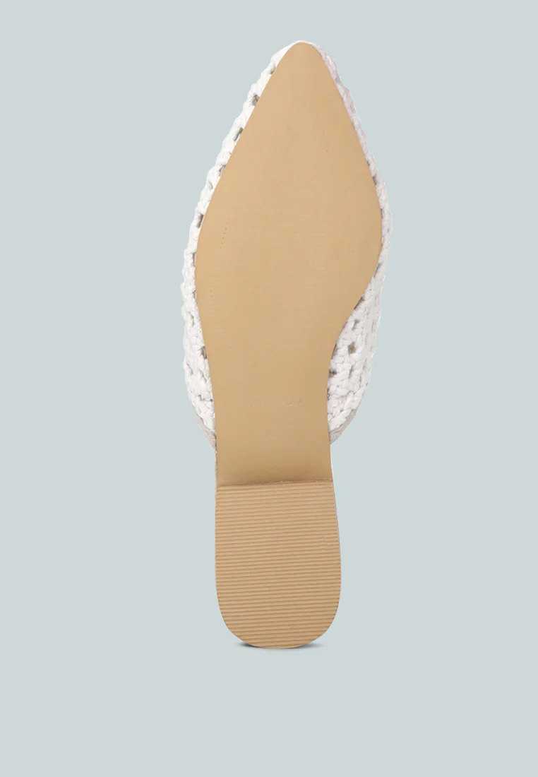 MIRIAM White Woven Metallic Tassel Flat Mules - Image 7