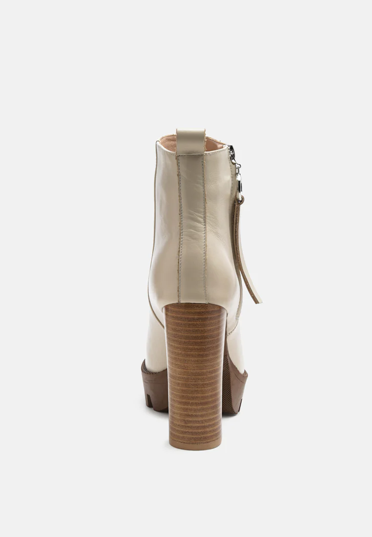 MISTRESS High Block Heeled Chunky Leather Boot in Beige - Image 6