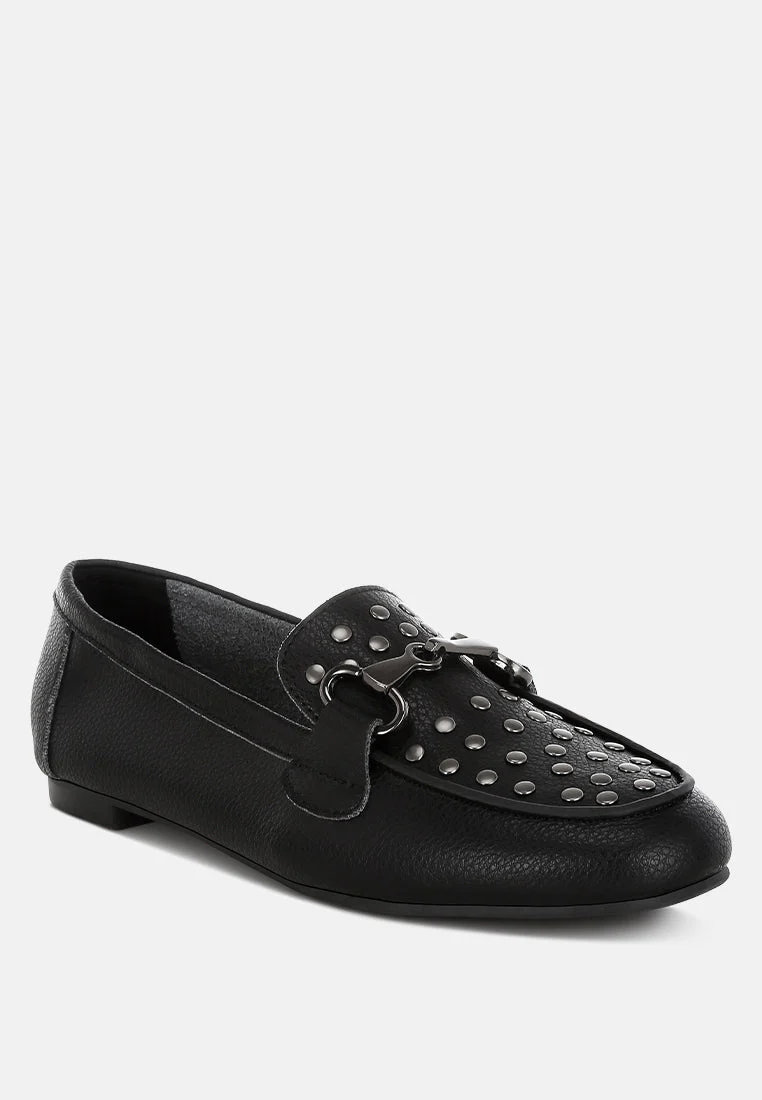 Modaha Horsebit & Studs Embellished Real Leather Loafers - Image 2