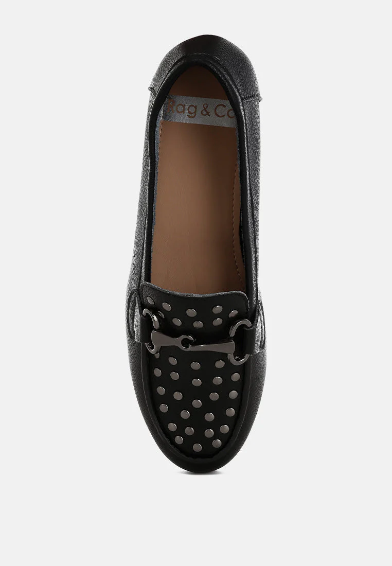 Modaha Horsebit & Studs Embellished Real Leather Loafers - Image 4