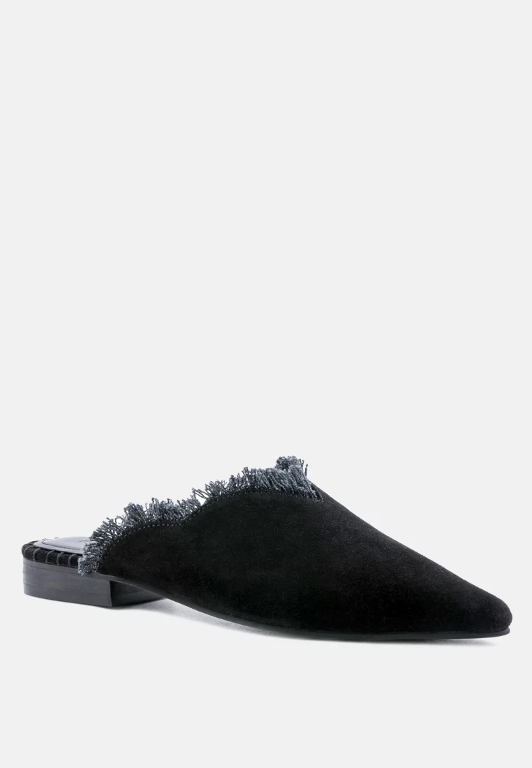 MOLLY Black Frayed Leather Mules - Image 2