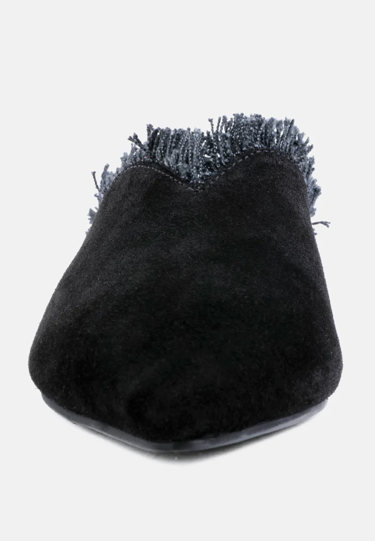 MOLLY Black Frayed Leather Mules - Image 4