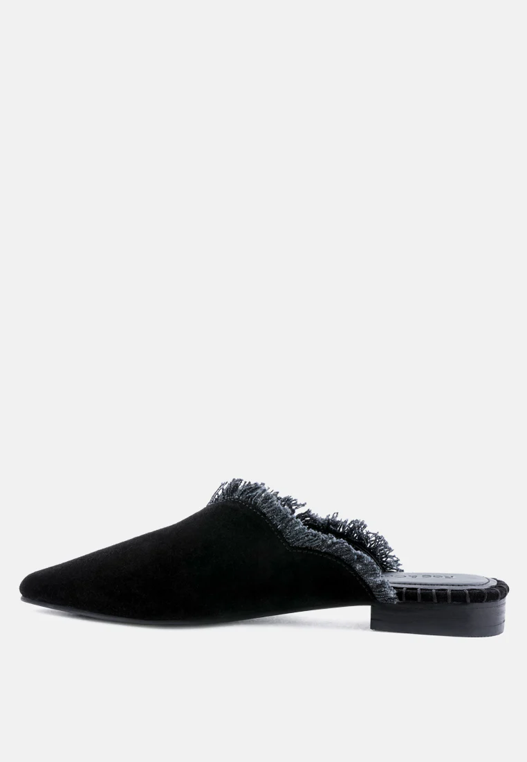 MOLLY Black Frayed Leather Mules - Image 5