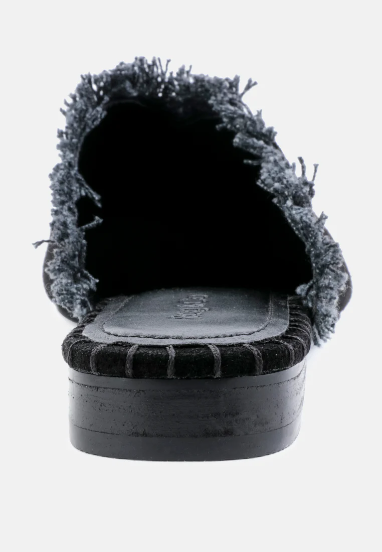MOLLY Black Frayed Leather Mules - Image 6