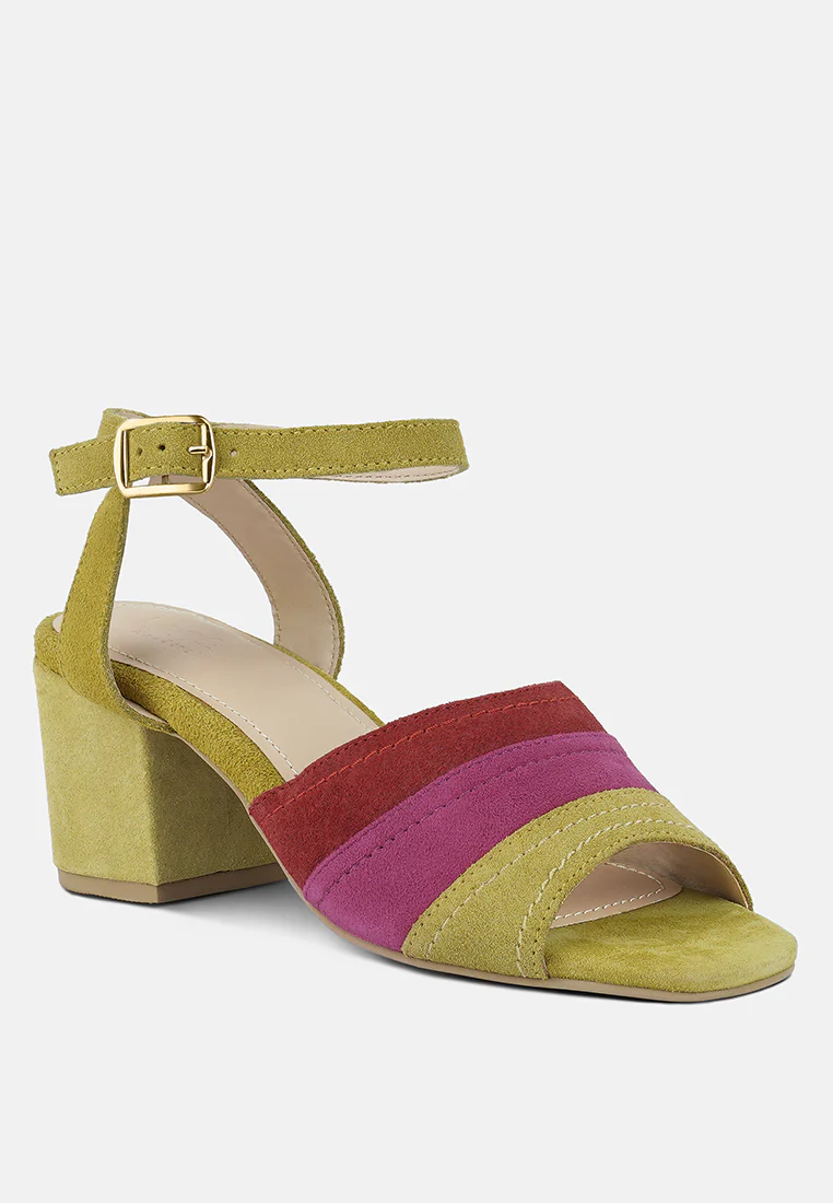 MON-BEAU Fine Suede Block Heeled Sandal in Yellow - Image 2