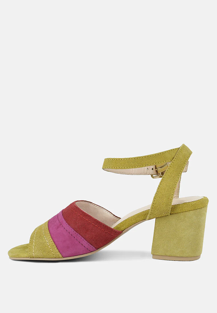 MON-BEAU Fine Suede Block Heeled Sandal in Yellow - Image 3