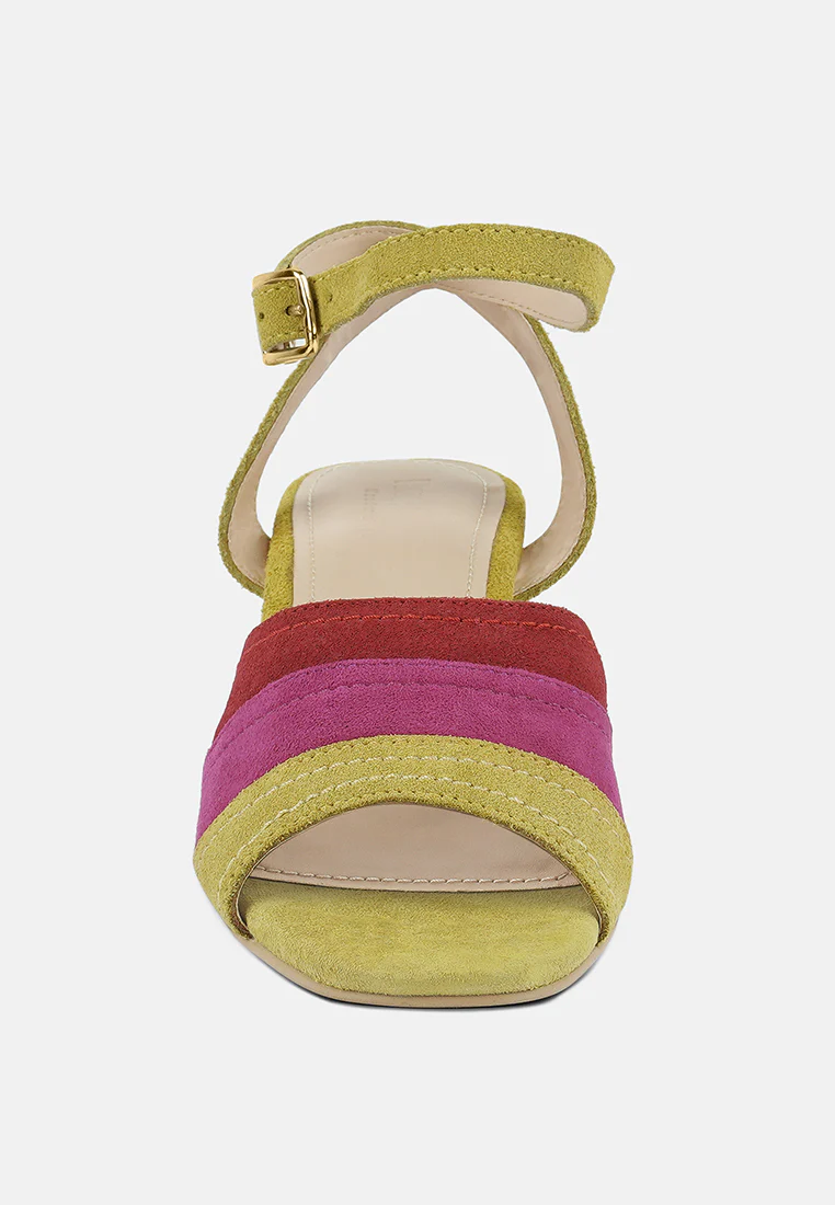 MON-BEAU Fine Suede Block Heeled Sandal in Yellow - Image 4