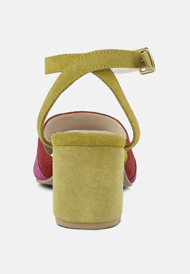 MON-BEAU Fine Suede Block Heeled Sandal in Yellow - Image 5