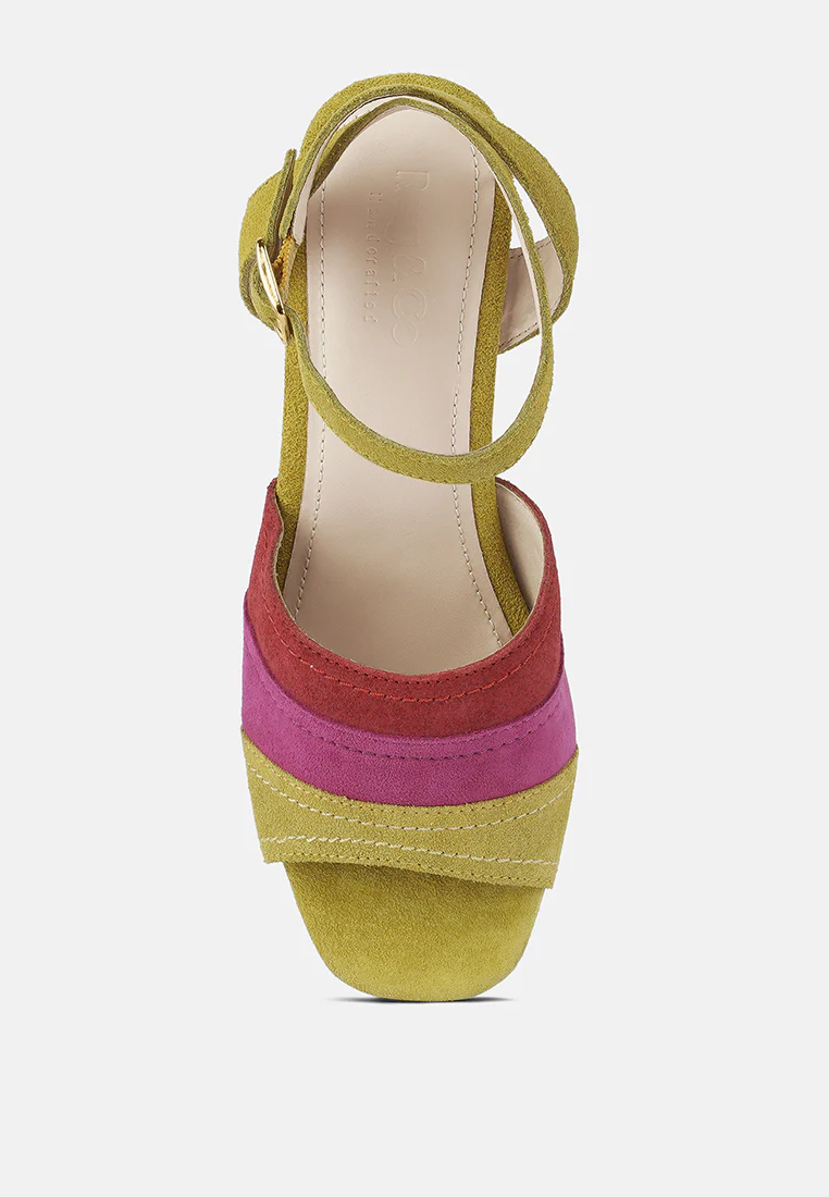 MON-BEAU Fine Suede Block Heeled Sandal in Yellow - Image 6