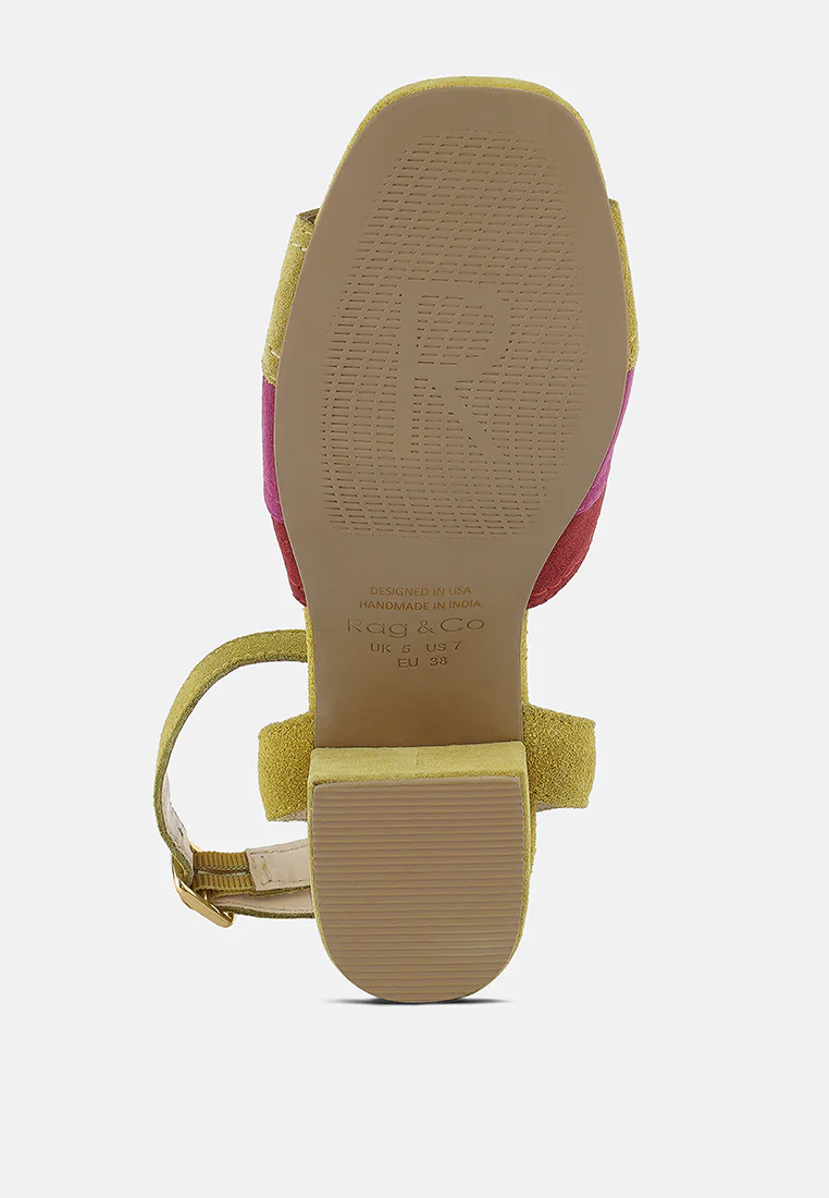 MON-BEAU Fine Suede Block Heeled Sandal in Yellow - Image 7