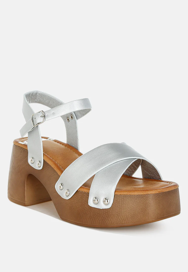 Morasa Metallic Pleather Clog Sandals - Image 2