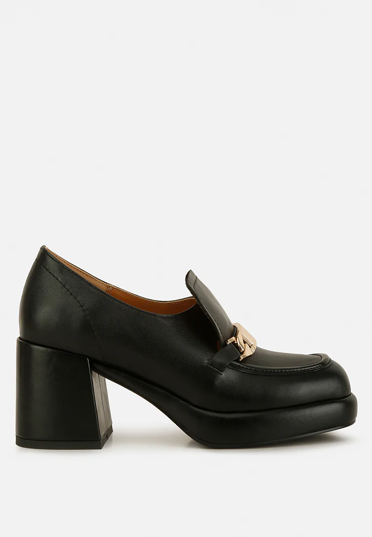 Morgan Metallic Embellishment Leather Platform Loafers in Black - Image 2