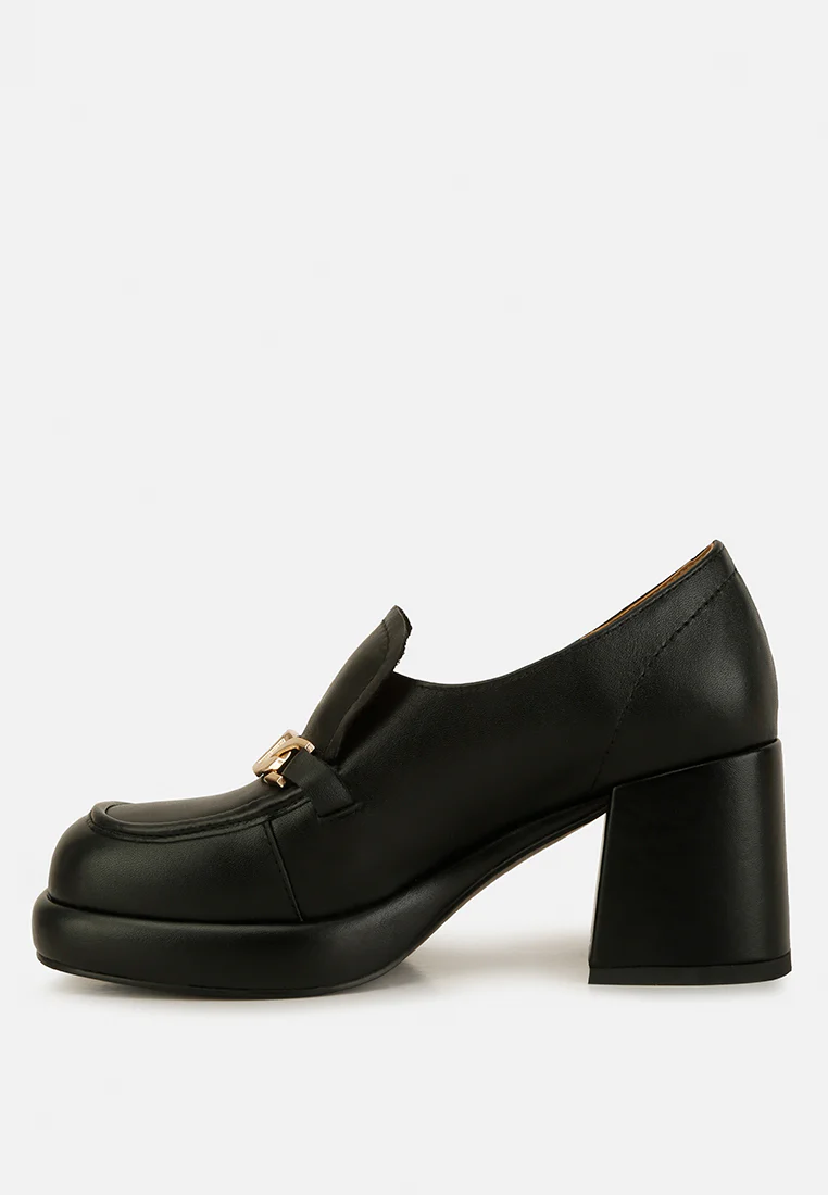 Morgan Metallic Embellishment Leather Platform Loafers in Black - Image 3