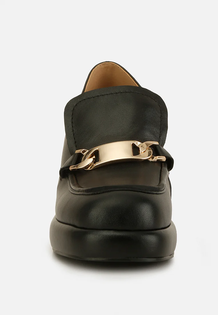Morgan Metallic Embellishment Leather Platform Loafers in Black - Image 4