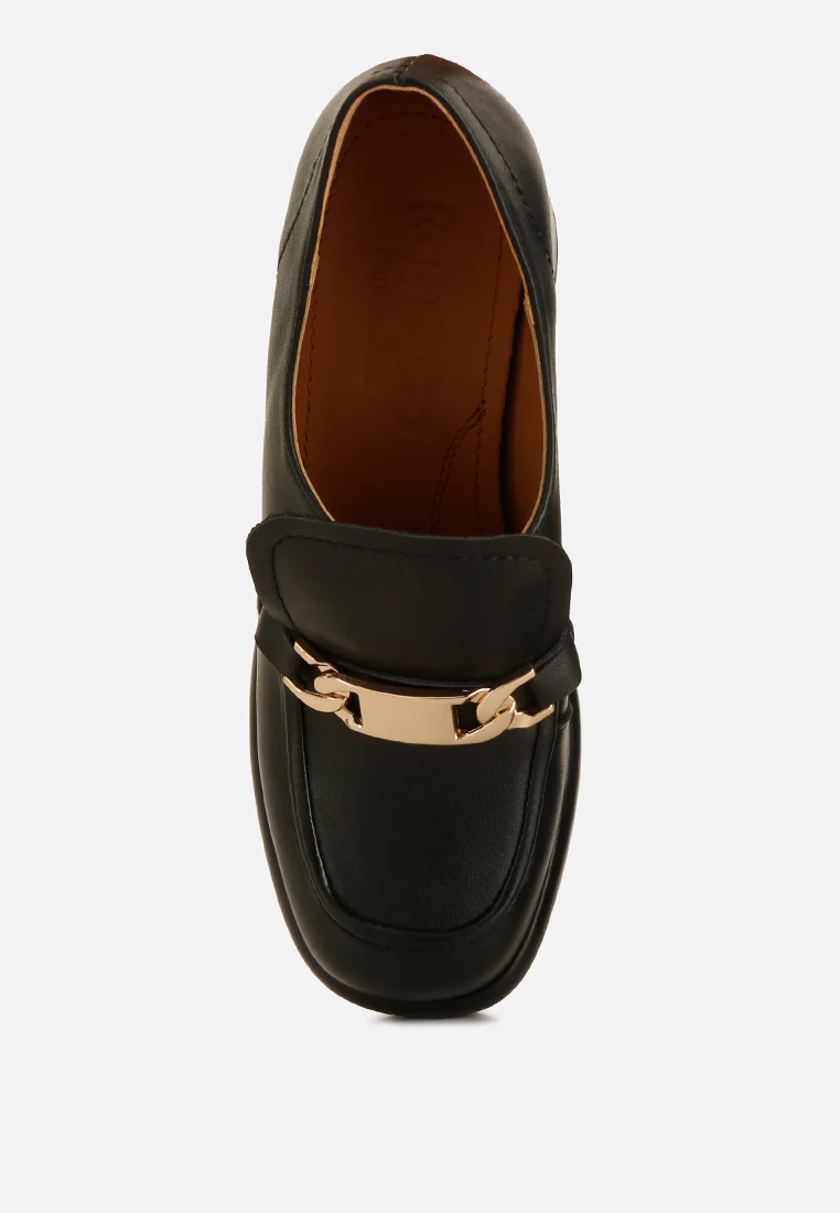 Morgan Metallic Embellishment Leather Platform Loafers in Black - Image 6