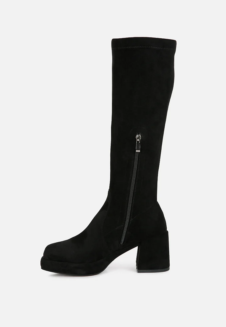 MORPIN Black Stretch Suede Calf Boots - Image 3
