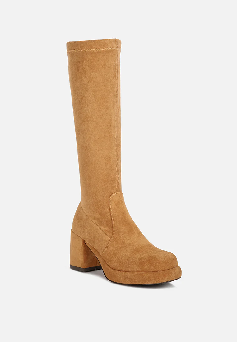 MORPIN Tan Stretch Suede Calf Boots - Image 2