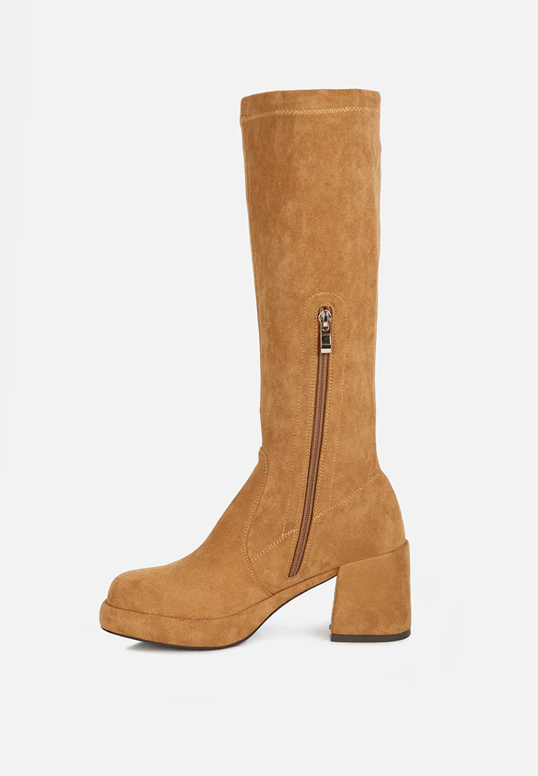 MORPIN Tan Stretch Suede Calf Boots - Image 3