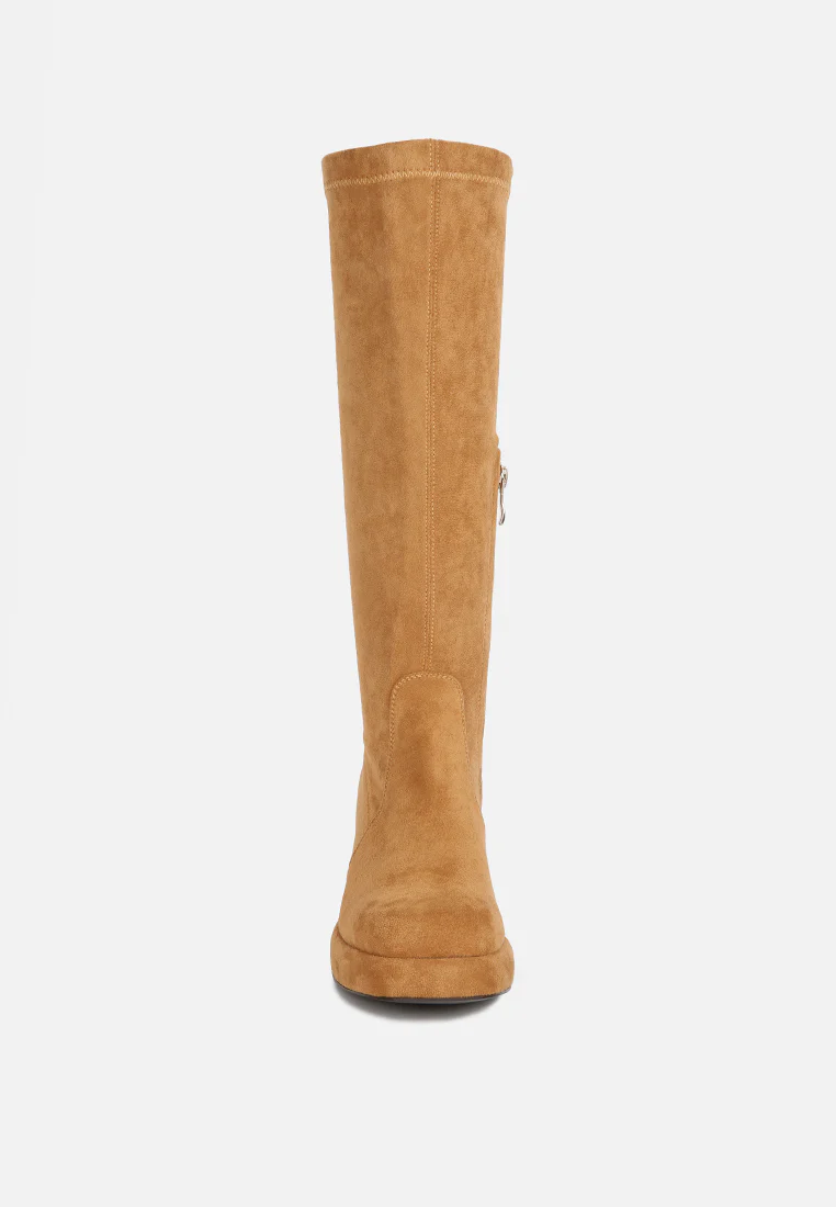 MORPIN Tan Stretch Suede Calf Boots - Image 4