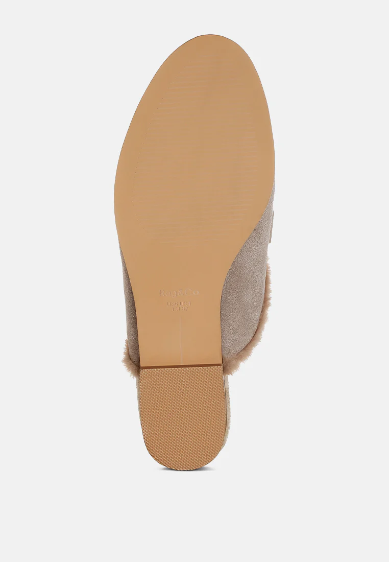 Bosnia Real Suede Leather & Faux Fur Slip On Mules - Image 10
